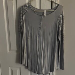 H&M Light Gray Long Sleeve Top with Crochet Detail